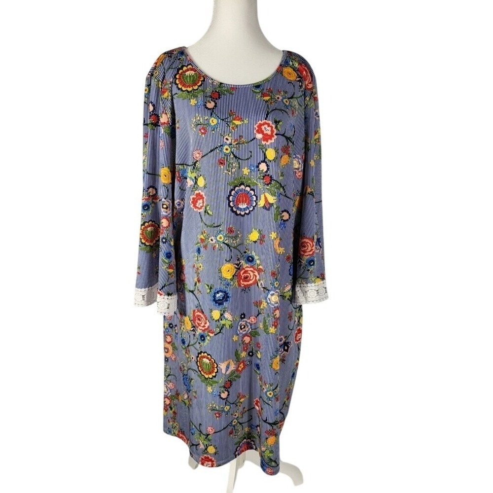 Tacera‎ Multicolor Sheath Maxi Dress Long Sleeve Crew Neck Size XL